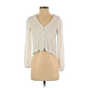Anthropologie Second Female Size S Long Sleeve Blouse Ivory/White Cropper